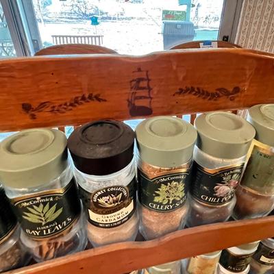 Lot 283 Vintage spice rack w/ jars