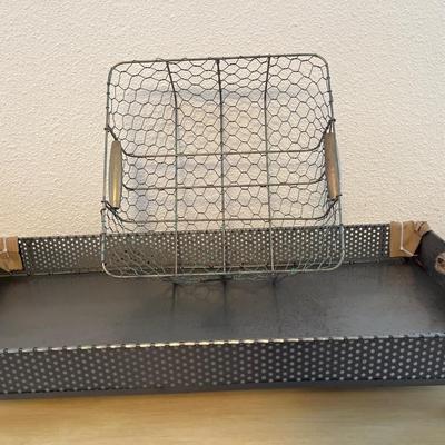 Large metal tray and chicken wire basket