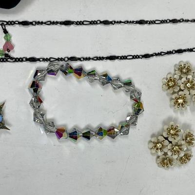 Vintage Costume Jewelry - little purse pendants, antique star pin, clip-on earrings, etc