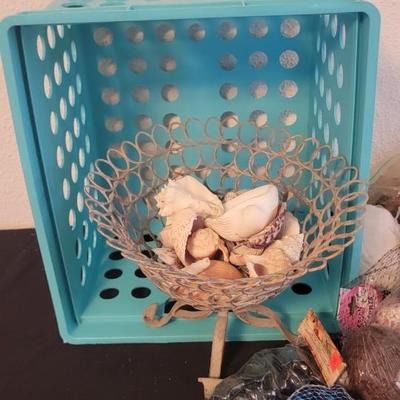 Crate of shells and glass accents