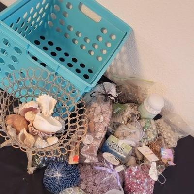 Crate of shells and glass accents