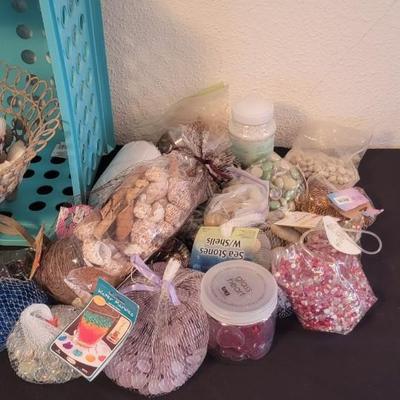 Crate of shells and glass accents