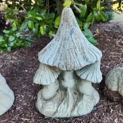 Lot of 3 Pcs Concrete Yard Art Child Mushroom Rabbir