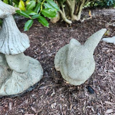 Lot of 3 Pcs Concrete Yard Art Child Mushroom Rabbir