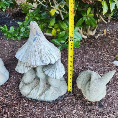 Lot of 3 Pcs Concrete Yard Art Child Mushroom Rabbir