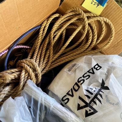 Lot 359 Box of rope & glass jars