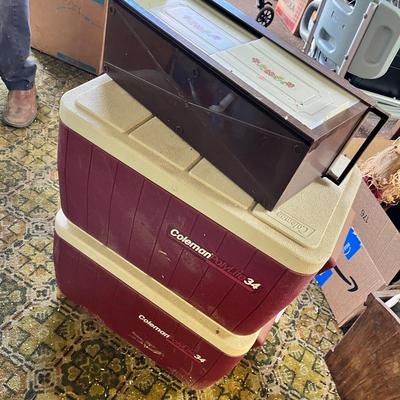 Lot 360 Coolers & Plastic storage shelf
