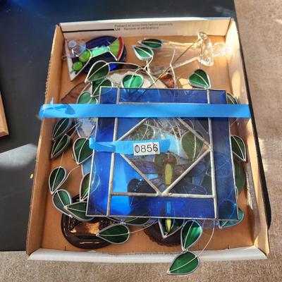 Lot of Window Hanging Stained Glass Decor Dragonfly ,Cocktail Glass, leaves, and others