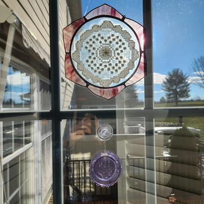 Lot of Window Hanging Stained Glass Decor Dragonfly ,Cocktail Glass, leaves, and others