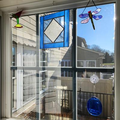 Lot of Window Hanging Stained Glass Decor Dragonfly ,Cocktail Glass, leaves, and others