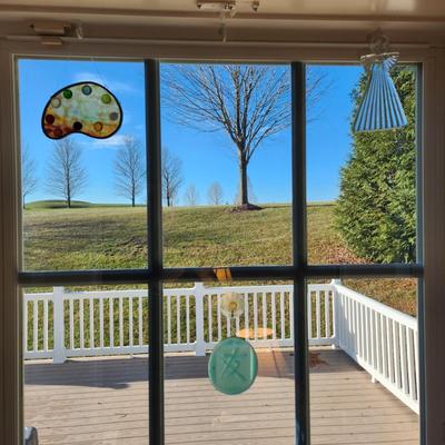Lot of Window Hanging Stained Glass Decor Dragonfly ,Cocktail Glass, leaves, and others