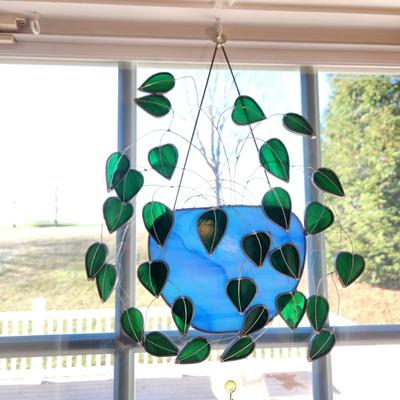 Lot of Window Hanging Stained Glass Decor Dragonfly ,Cocktail Glass, leaves, and others