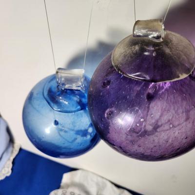 Lot of 7 Handmade Glass Decorative Balls + 2 ornaments