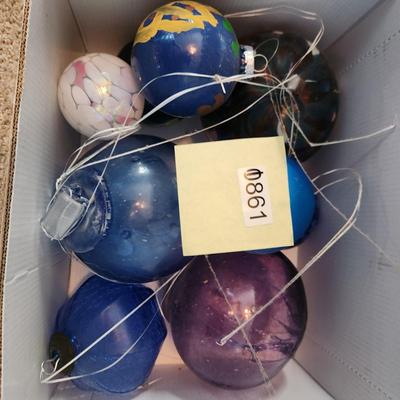 Lot of 7 Handmade Glass Decorative Balls + 2 ornaments