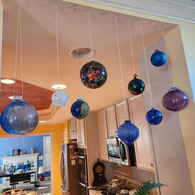 Lot of 7 Handmade Glass Decorative Balls + 2 ornaments