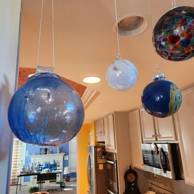 Lot of 7 Handmade Glass Decorative Balls + 2 ornaments