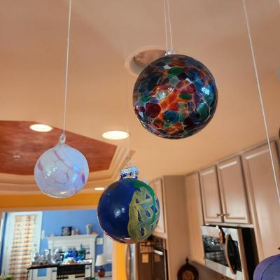 Lot of 7 Handmade Glass Decorative Balls + 2 ornaments