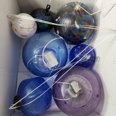 Lot of 7 Handmade Glass Decorative Balls + 2 ornaments