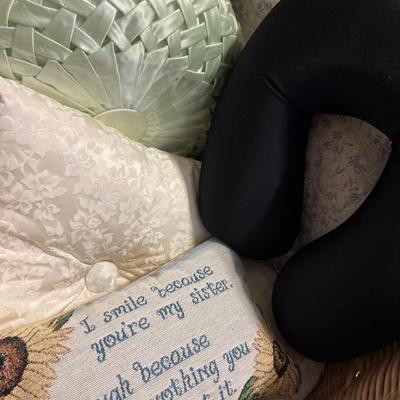 Pillows & lap blankets with basket