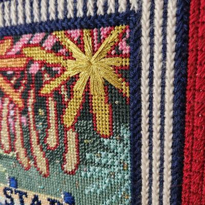 Lot of 2 New York Yankees Art Handmade Needlepoint Yankee Stadium + 1 Sign