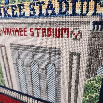 Lot of 2 New York Yankees Art Handmade Needlepoint Yankee Stadium + 1 Sign