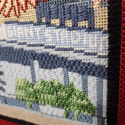 Framed Handmade Needlepoint New York Giants Stadium and Hand Stitched Crying Towel