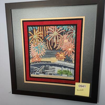 Framed Handmade Needlepoint New York Giants Stadium and Hand Stitched Crying Towel