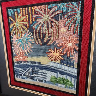 Framed Handmade Needlepoint New York Giants Stadium and Hand Stitched Crying Towel