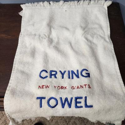 Framed Handmade Needlepoint New York Giants Stadium and Hand Stitched Crying Towel