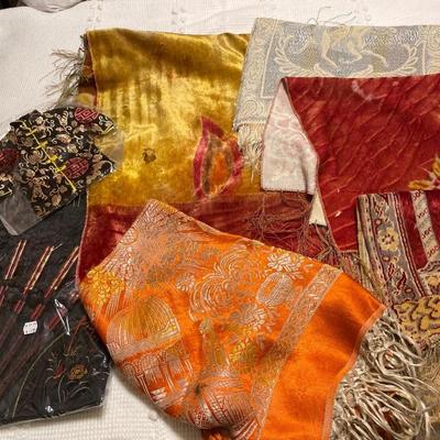 Black table cloth with chopsticks, velveteen, runners, and silk scarf