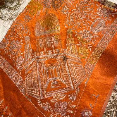 Black table cloth with chopsticks, velveteen, runners, and silk scarf