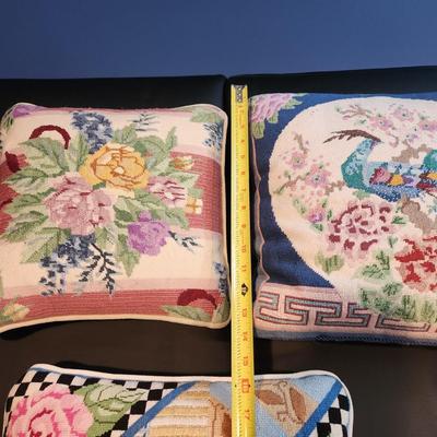 lot of 3 Handmade Needlepoint Pillows