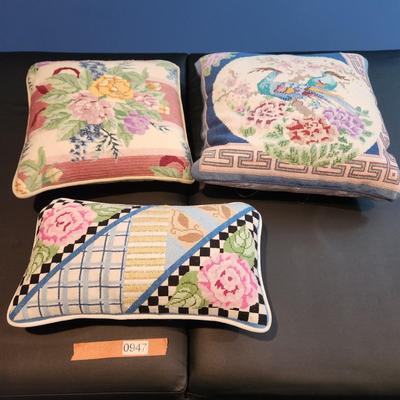 lot of 3 Handmade Needlepoint Pillows