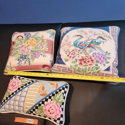 lot of 3 Handmade Needlepoint Pillows