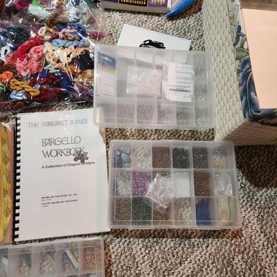 Collection of Needlepoint Books & Supplies include Longaberger Basket