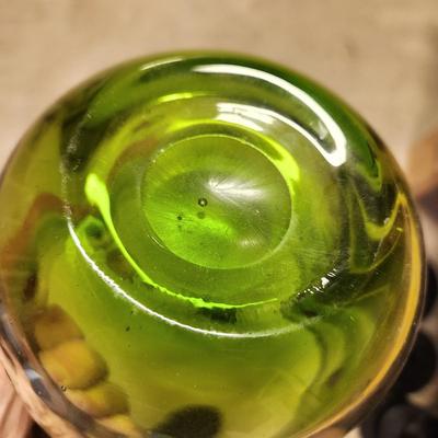 Vintage Green with Flowers Art Glass Bowl