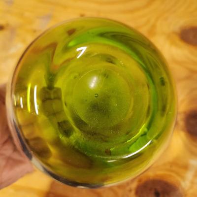 Vintage Green with Flowers Art Glass Bowl