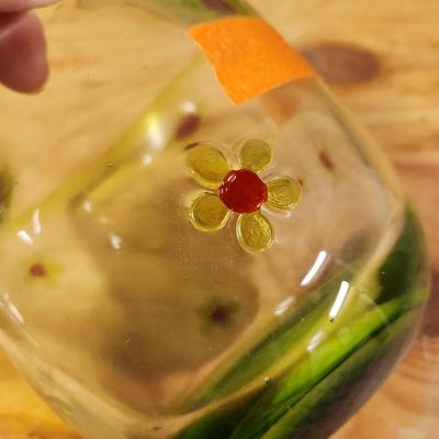 Vintage Green with Flowers Art Glass Bowl