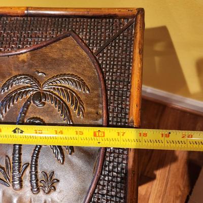 3 Drawer Cabinet side table bamboo w Palms top details 18x14x24