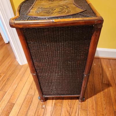 3 Drawer Cabinet side table bamboo w Palms top details 18x14x24