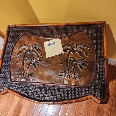 3 Drawer Cabinet side table bamboo w Palms top details 18x14x24