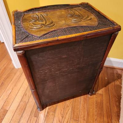 3 Drawer Cabinet side table bamboo w Palms top details 18x14x24