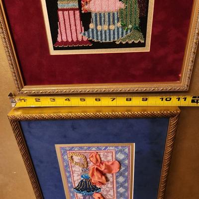 Lot of 3 Framed Needlepoint Art