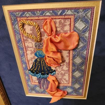 Lot of 3 Framed Needlepoint Art
