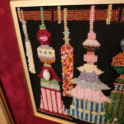 Lot of 3 Framed Needlepoint Art
