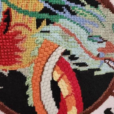 Framed Handmade Chinese Zodiac Dragon Needlepoint 22x22