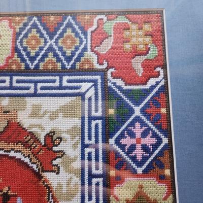 Framed Handmade Red Dragon Needlepoint 23x24