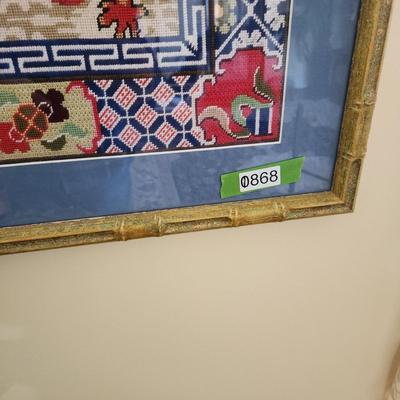 Framed Handmade Red Dragon Needlepoint 23x24
