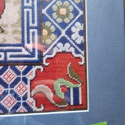 Framed Handmade Red Dragon Needlepoint 23x24