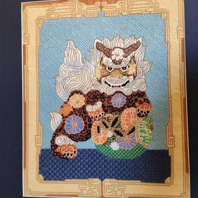 Pair Handmade Needlepoint Foo Dog 22x25